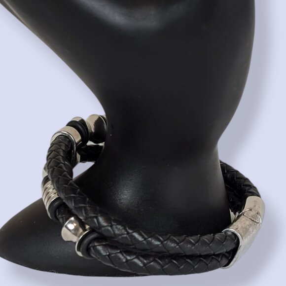 2-Strand Braided Leather Metal Accent Bracelet - Picture 3 of 7
